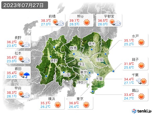 関東・甲信地方(2023年07月27日の天気