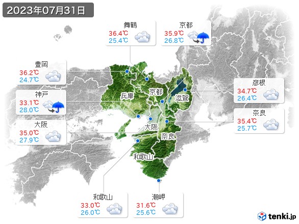 近畿地方(2023年07月31日の天気