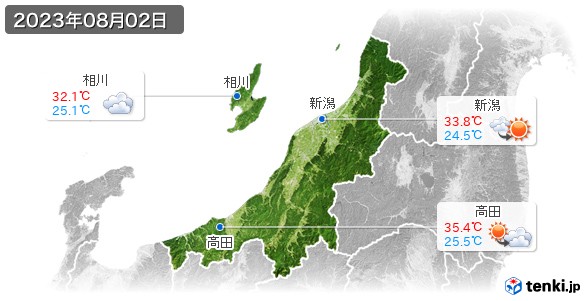 新潟県(2023年08月02日の天気