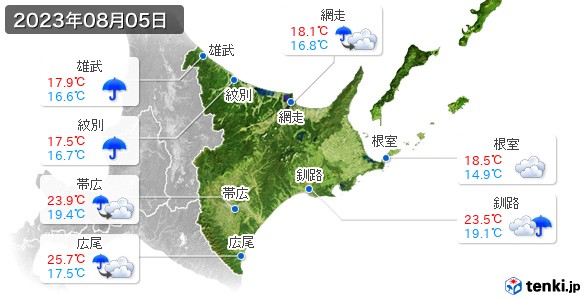 道東(2023年08月05日の天気