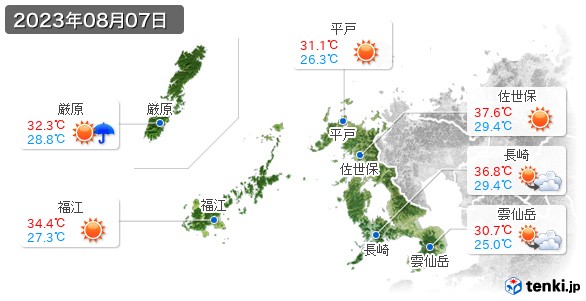 長崎県(2023年08月07日の天気