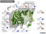 2023年08月09日の関東・甲信地方の実況天気