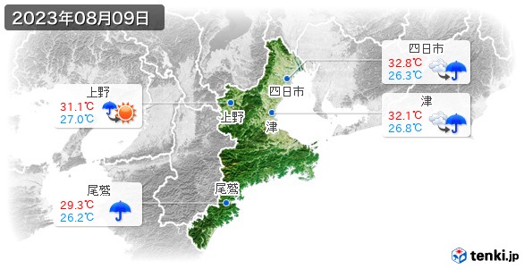 三重県(2023年08月09日の天気