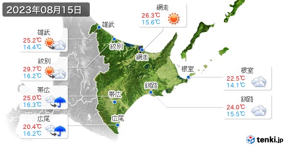 道東(2023年08月15日の天気