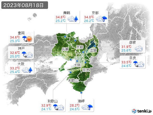 近畿地方(2023年08月18日の天気