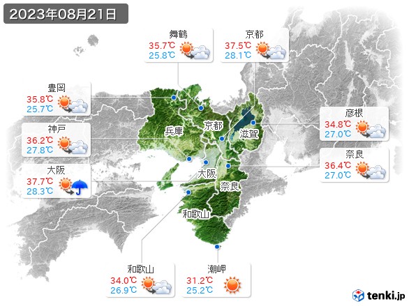 近畿地方(2023年08月21日の天気