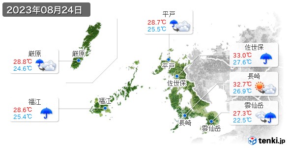 長崎県(2023年08月24日の天気
