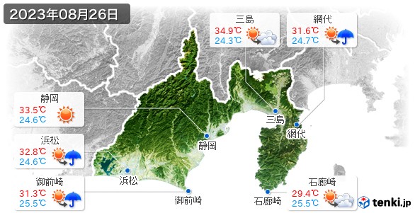 静岡県(2023年08月26日の天気
