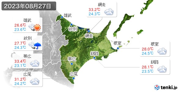 道東(2023年08月27日の天気