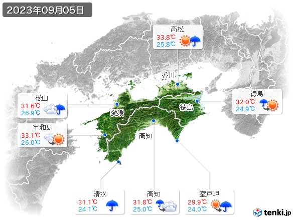 四国地方(2023年09月05日の天気