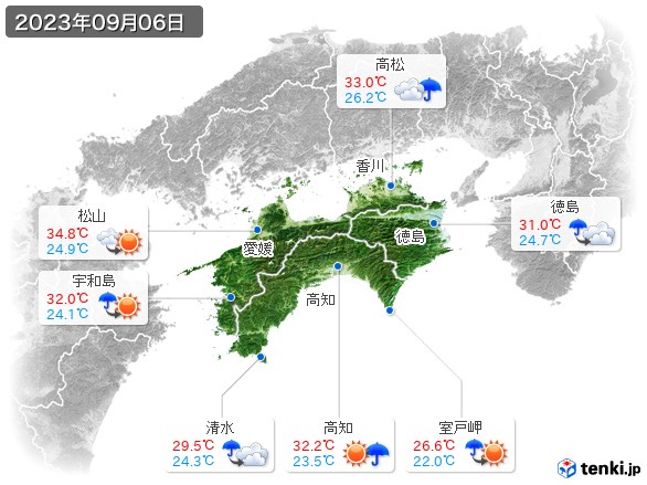 四国地方(2023年09月06日の天気