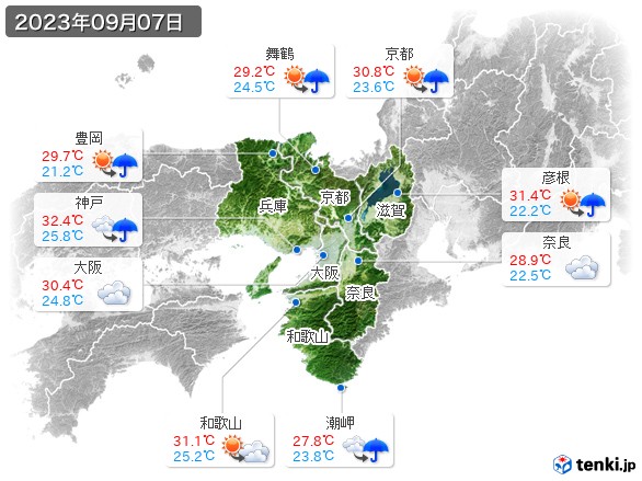 近畿地方(2023年09月07日の天気