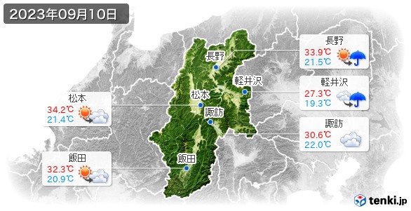 長野県(2023年09月10日の天気