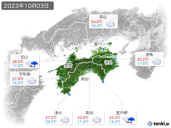 四国地方(2023年10月03日の天気