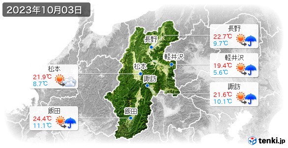 長野県(2023年10月03日の天気