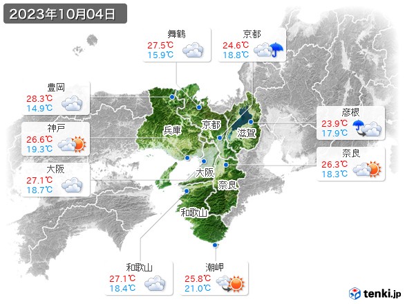 近畿地方(2023年10月04日の天気