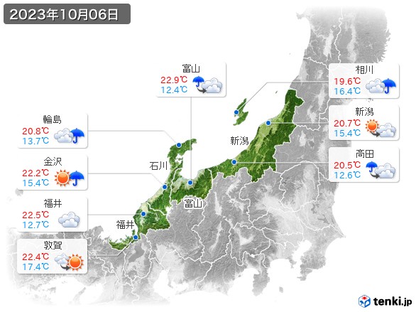 北陸地方(2023年10月06日の天気