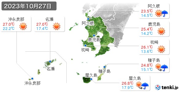 鹿児島県(2023年10月27日の天気