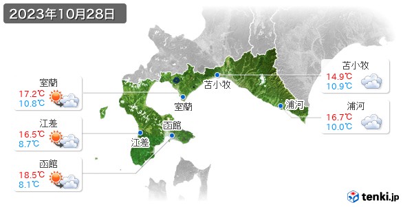 道南(2023年10月28日の天気