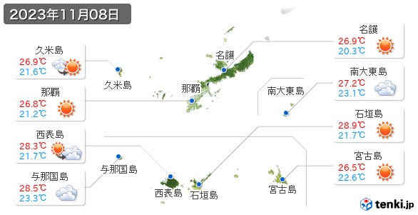 沖縄県(2023年11月08日の天気