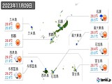 2023年11月09日の沖縄県の実況天気