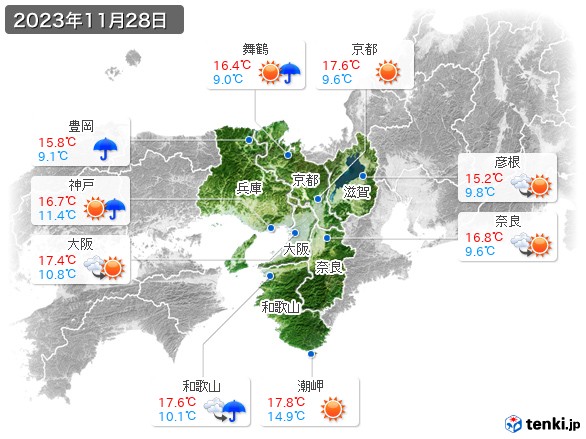 近畿地方(2023年11月28日の天気
