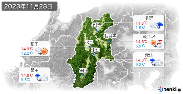 長野県(2023年11月28日の天気