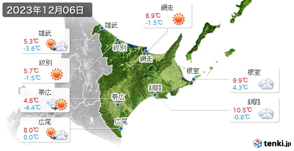道東(2023年12月06日の天気