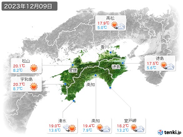 四国地方(2023年12月09日の天気