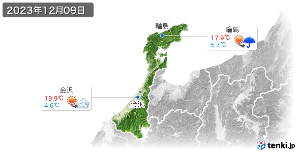 石川県(2023年12月09日の天気