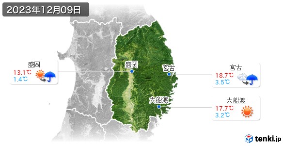 岩手県(2023年12月09日の天気