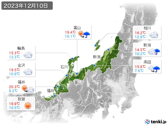 北陸地方(2023年12月10日の天気