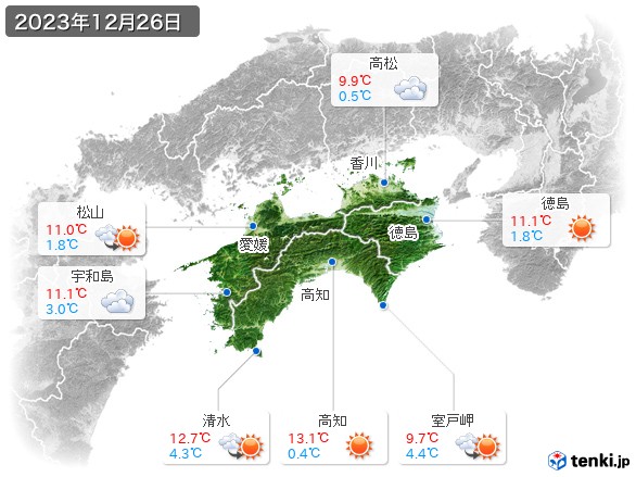 四国地方(2023年12月26日の天気