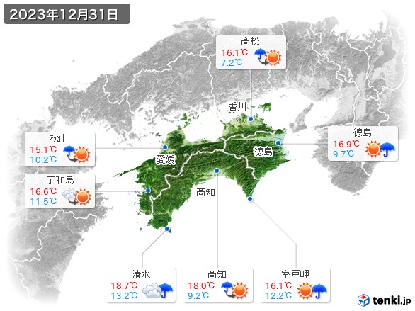 四国地方(2023年12月31日の天気