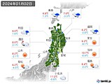 2024年01月02日の東北地方の実況天気