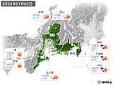 2024年01月02日の東海地方の実況天気