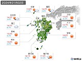 2024年01月02日の九州地方の実況天気
