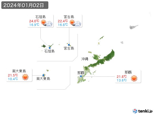 沖縄地方(2024年01月02日の天気