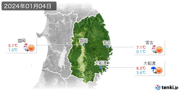 岩手県(2024年01月04日の天気