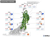 2024年01月09日の東北地方の実況天気