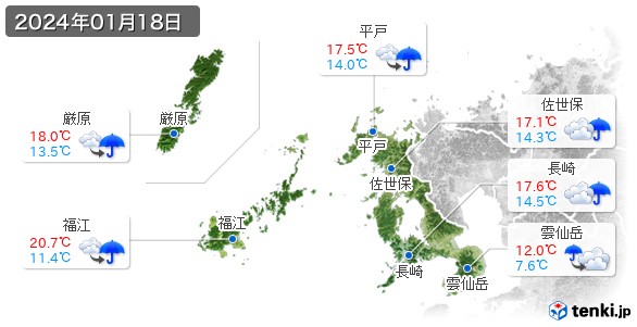 長崎県(2024年01月18日の天気