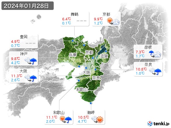 近畿地方(2024年01月28日の天気