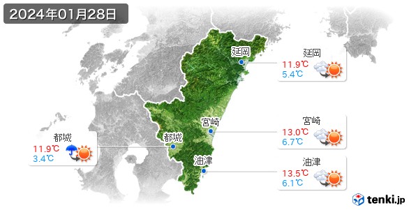 宮崎県(2024年01月28日の天気