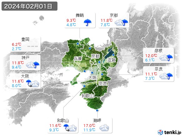 近畿地方(2024年02月01日の天気