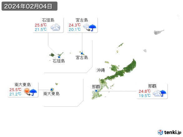 沖縄地方(2024年02月04日の天気