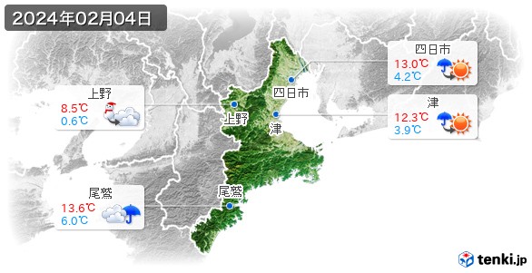 三重県(2024年02月04日の天気