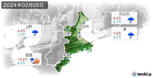 三重県(2024年02月05日の天気