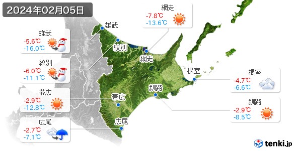 道東(2024年02月05日の天気