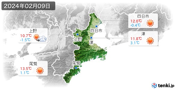 三重県(2024年02月09日の天気