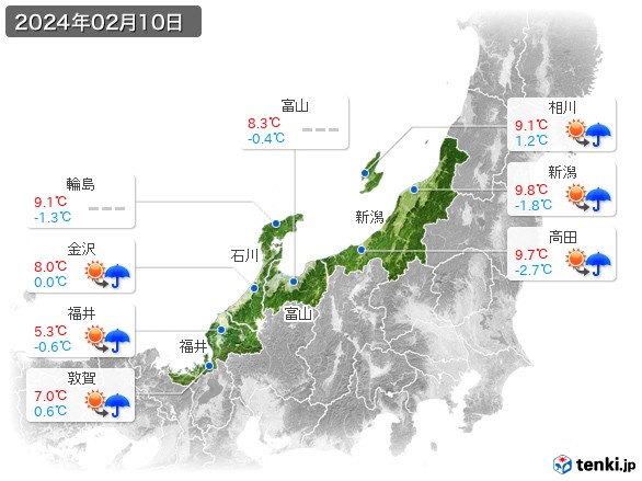 北陸地方(2024年02月10日の天気
